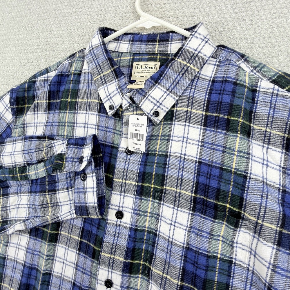 LL Bean Scotch Plaid Flannel Shirt Mens XL Vintage Tartan Slightly Fitted Cotton